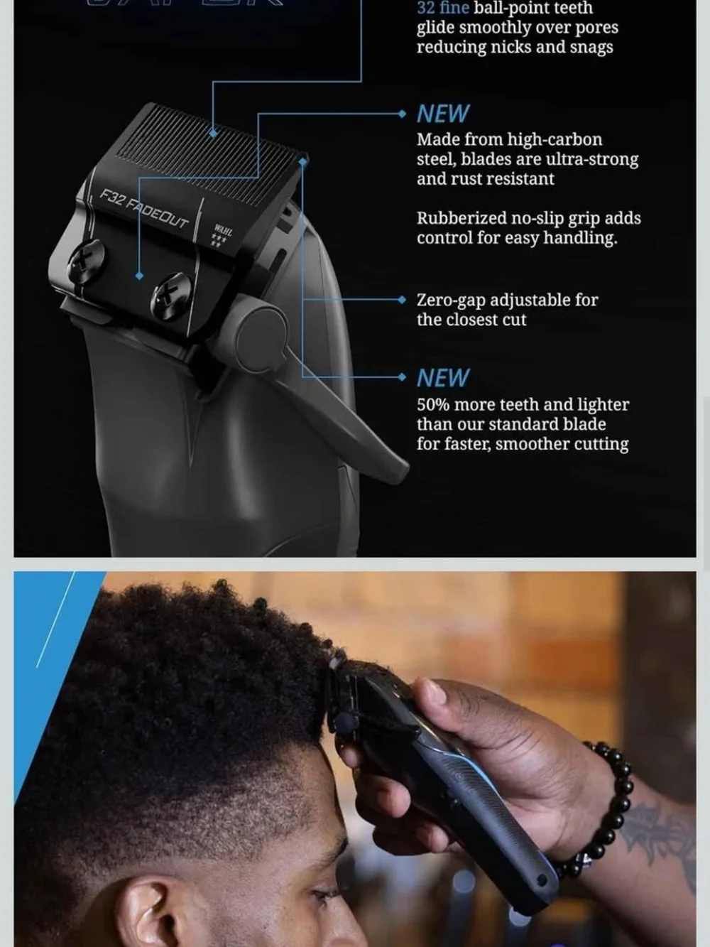 Wahl Professional 5-Star Vapor Clipper with F32 Fadeout Adjustable Balding Blade